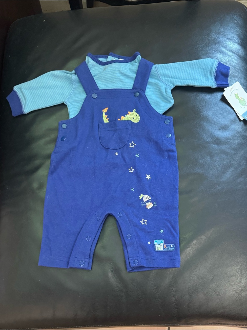 Carter's Blue Overall Set with Green Dino Illustration